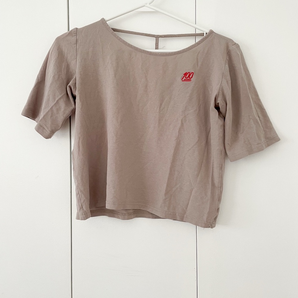 Taupe T-Shirt with Red Embroidery